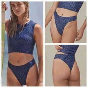 New Acacia Swimwear Costa Swim Bikini Mateo Botton Blue Leopard Print Large